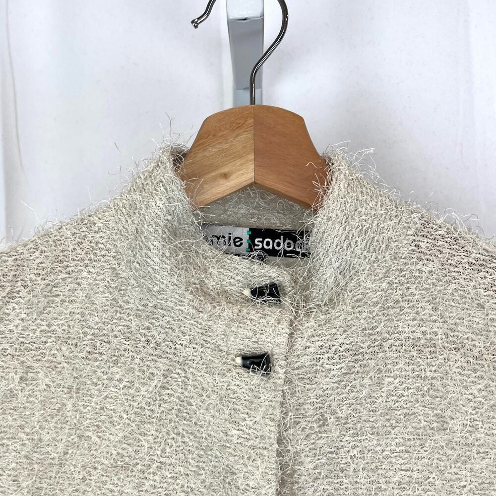 JAMIE SADOCK Fuzzy Eyelash Cardigan Toggle Button Sweater Beige Cream Size M - Picture 4 of 9